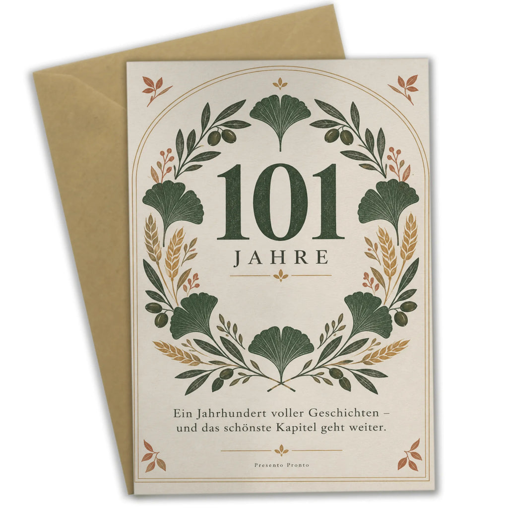 Würdevolle Geburtstagskarte zum 101. Geburtstag mit Ginkgokranz|p:2020993|h:9effd761e7206791d0d991a97d9418b1