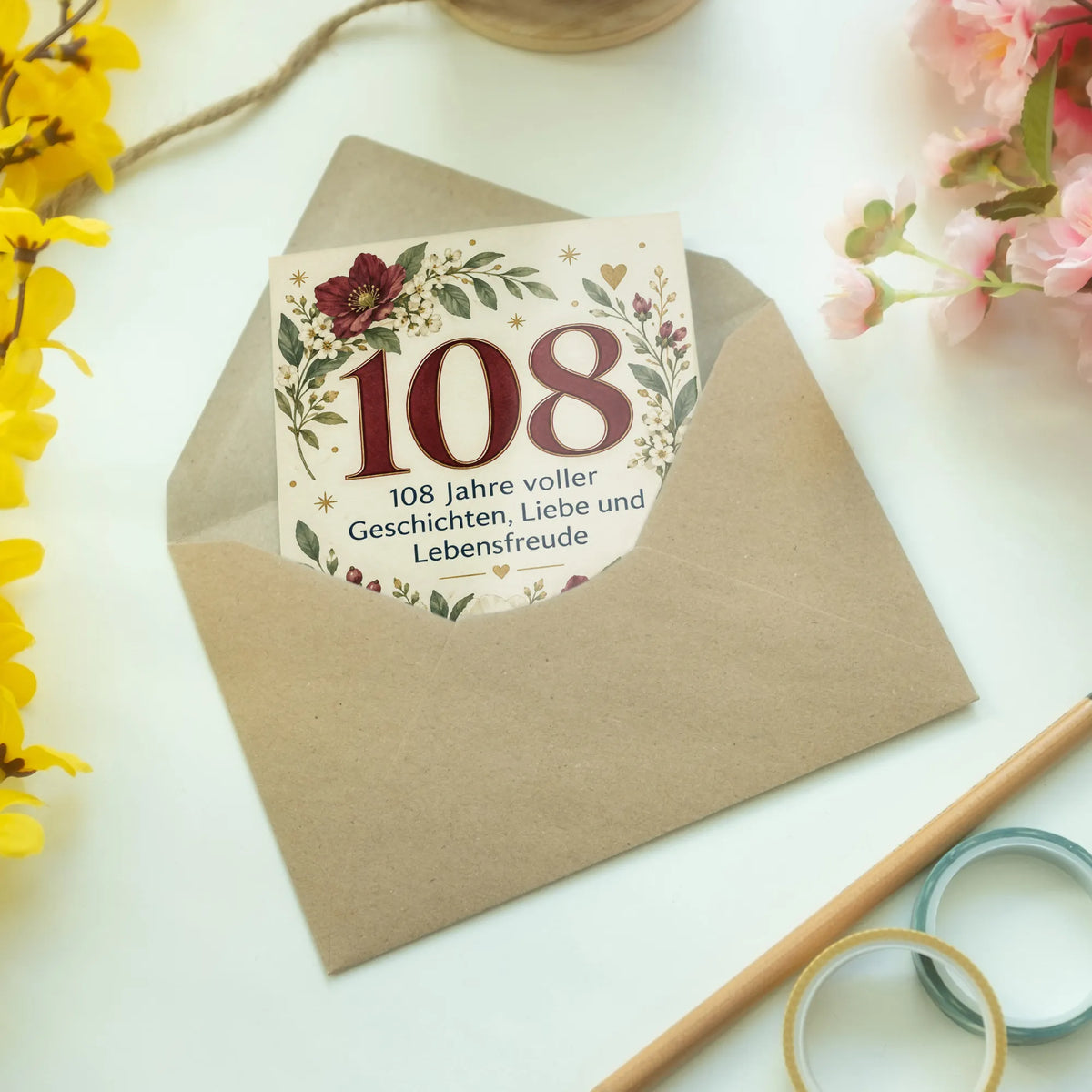 Elegante Geburtstagskarte zum 108. Geburtstag mit Wildblumen