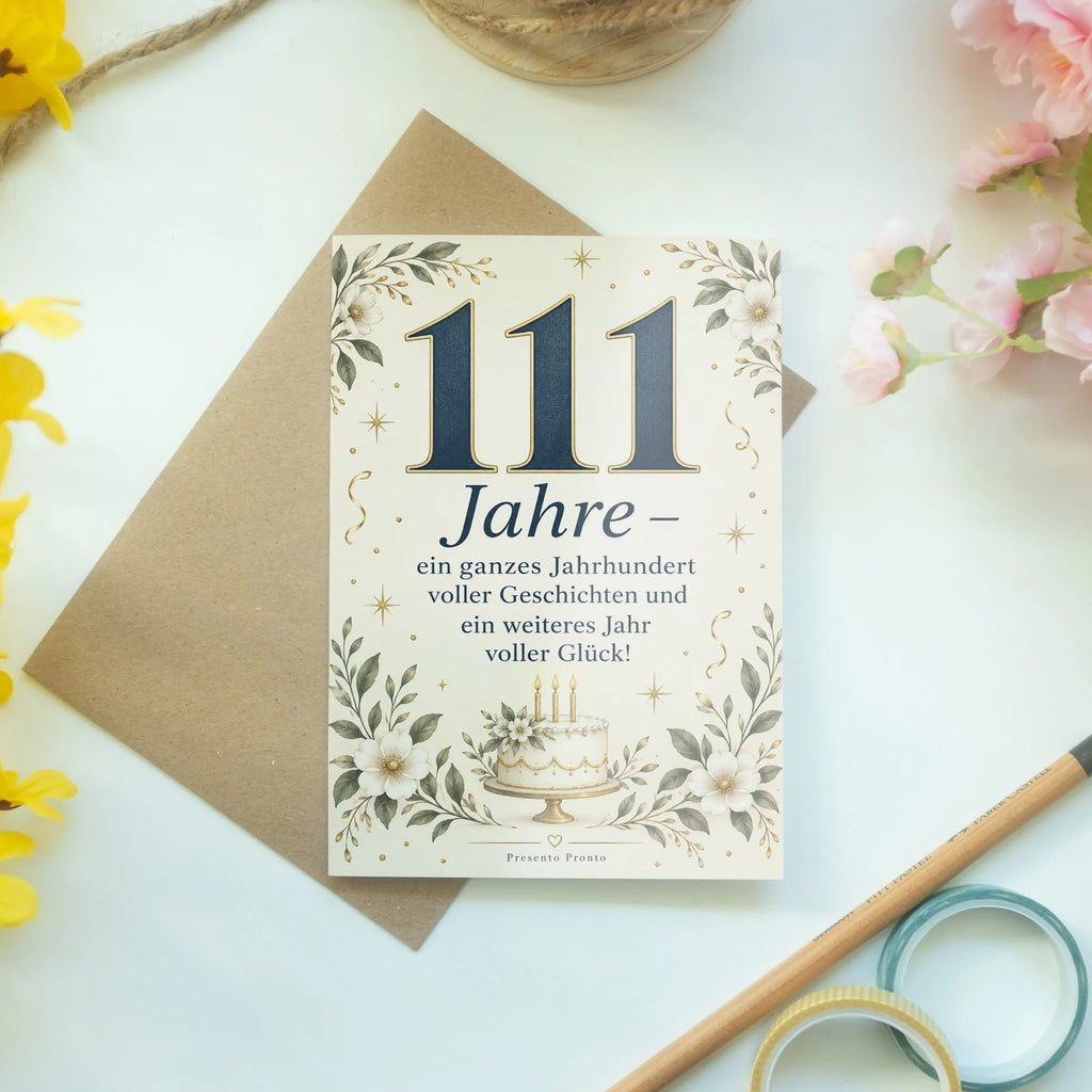 Elegante Geburtstagskarte zum 111. Geburtstag mit goldener 111|p:2020999|h:51b83e0357d1e252baa0c4bc5041c3a0