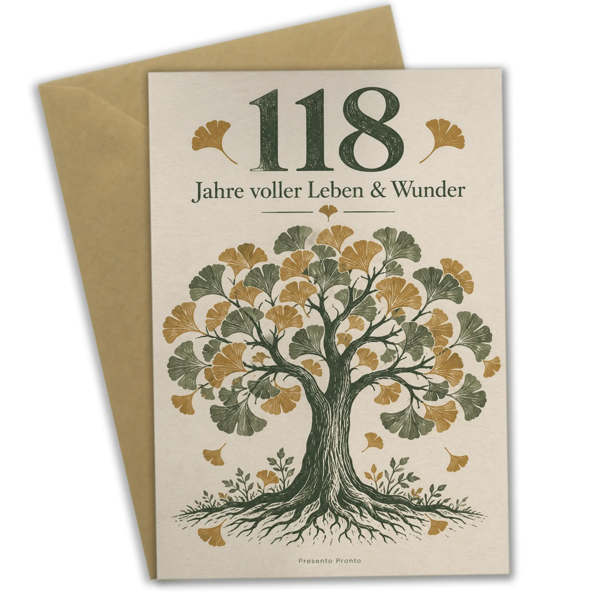 Elegante Geburtstagskarte zum 118. Geburtstag Ginkgobaum