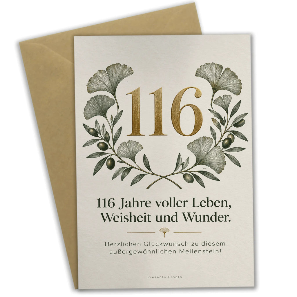 Ehrwürdige Karte zum 116. Geburtstag mit goldener Zahl|p:2021015|h:5f1be2f36fabf2f25471d4f60e01a3b1