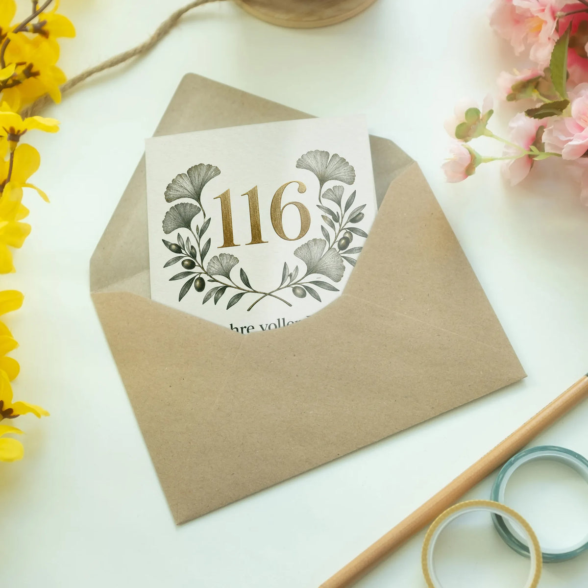 Ehrwürdige Karte zum 116. Geburtstag mit goldener Zahl