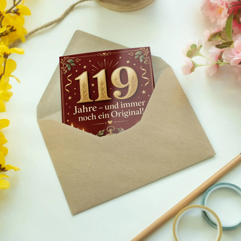 Würdige Geburtstagskarte zum 119. Geburtstag mit goldener Zahl|p:2021017|h:d08d676bba2c4bf3d44e70054539080f