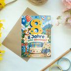 Fröhliche Geburtstagskarte zum 8. Geburtstag mit Ballons|p:2021025|h:df7e525e152f350ec586266eb58f4b13