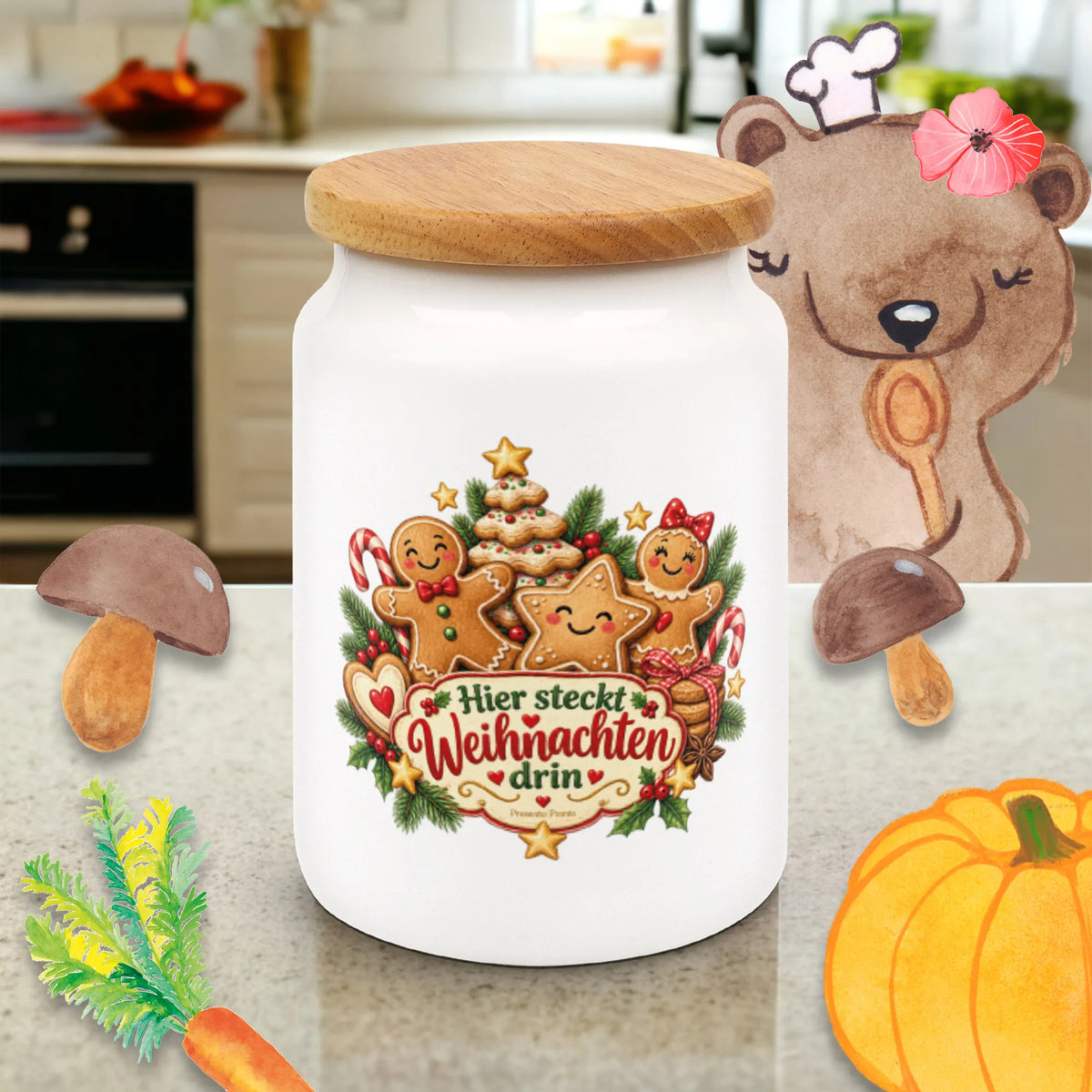 Verspielte Keksdose zu Weihnachten mit Lebkuchenfiguren