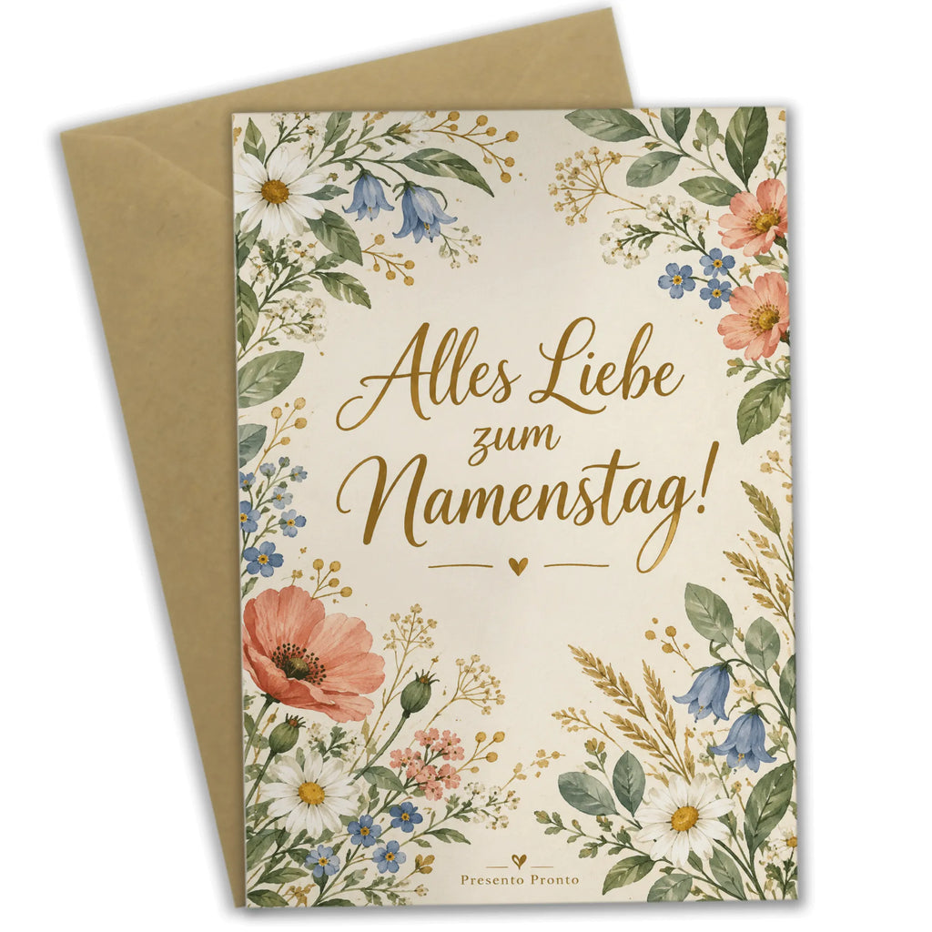 Elegante Glückwunschkarte zum Namenstag mit Wildblumen|p:2021107|h:f17fbac64511f742071bf1b903ea52db
