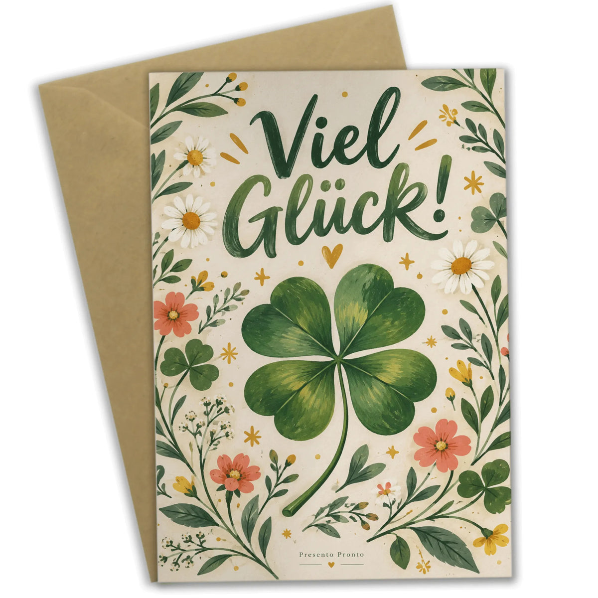 Optimistische Grußkarte für viel Glück mit Kleeblatt