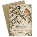 Elegante Grußkarte mit Vögeln zum Geburtstag auf Blütenzweigen