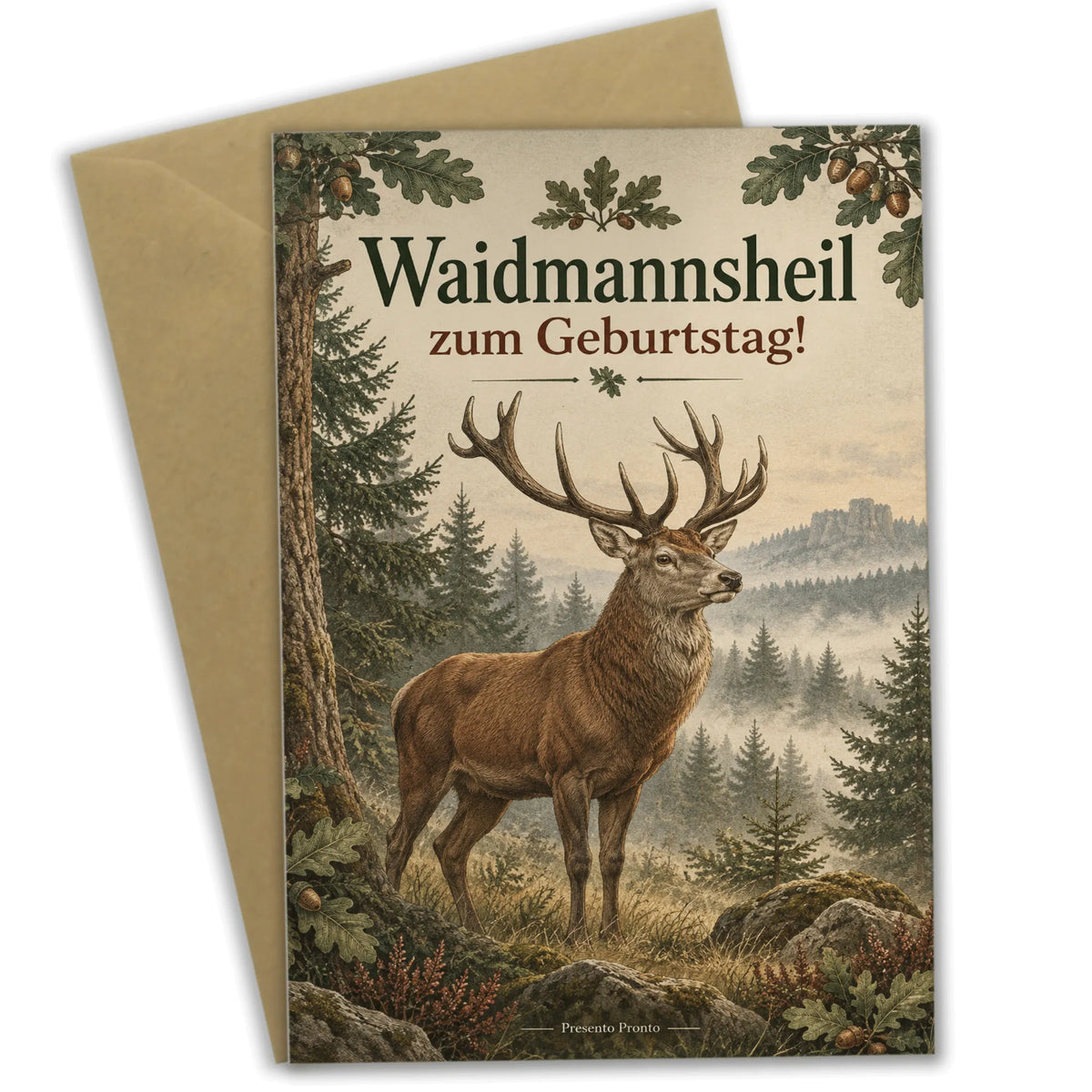 Festliche Glückwunschkarte für Jäger zum Geburtstag mit Rothirsch