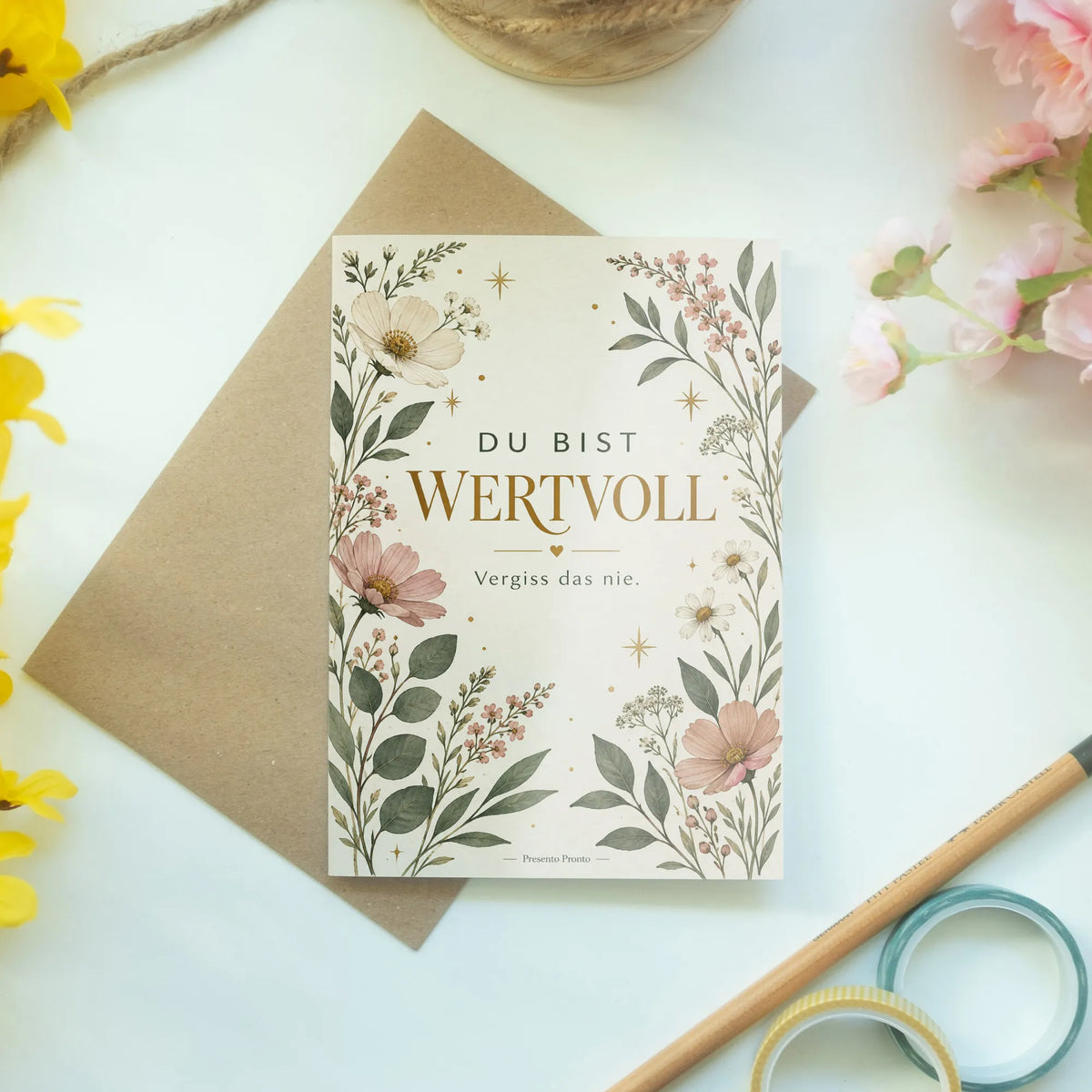 Wertschätzende Grußkarte Du bist wertvoll mit Wildblumen