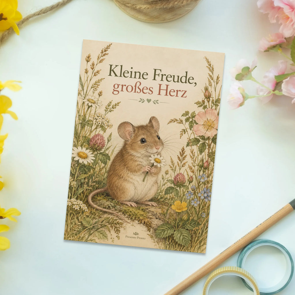 Herzliche Postkarte mit Maus für kleine Freuden|p:2021121|h:441b3cd9b46363162e7e2c381e315205