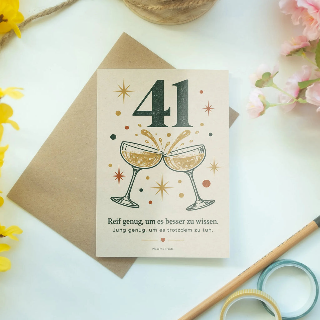 Lustige Geburtstagskarte zum 41. Geburtstag mit Champagnergläsern|p:2021126|h:084a79c502014c0fda5802d52baf1c87