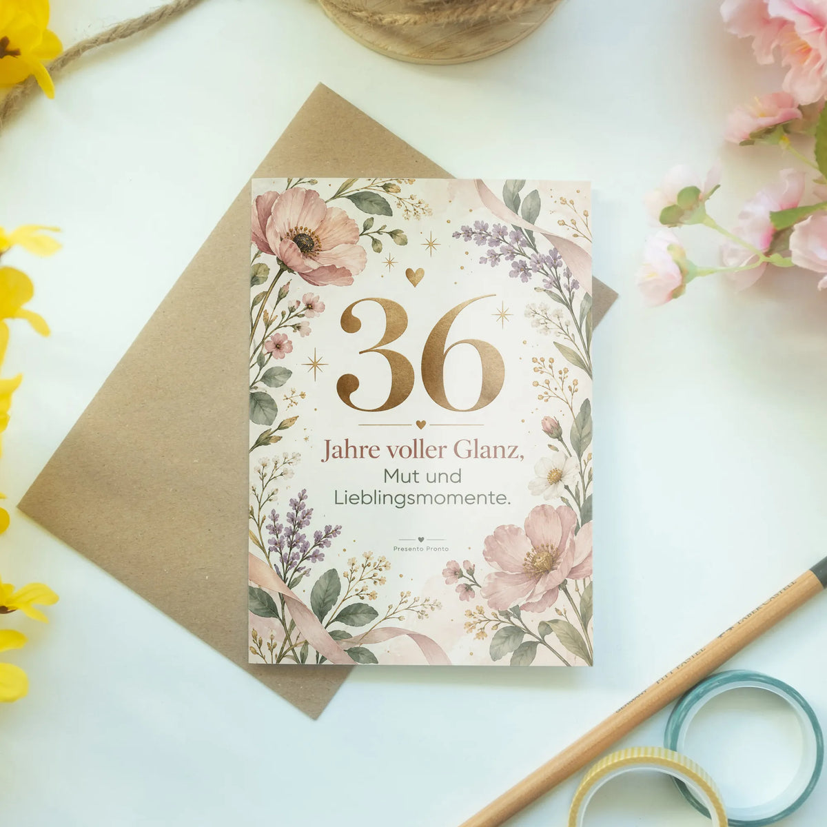 Elegante Geburtstagskarte zum 36. Geburtstag mit Wildblumen