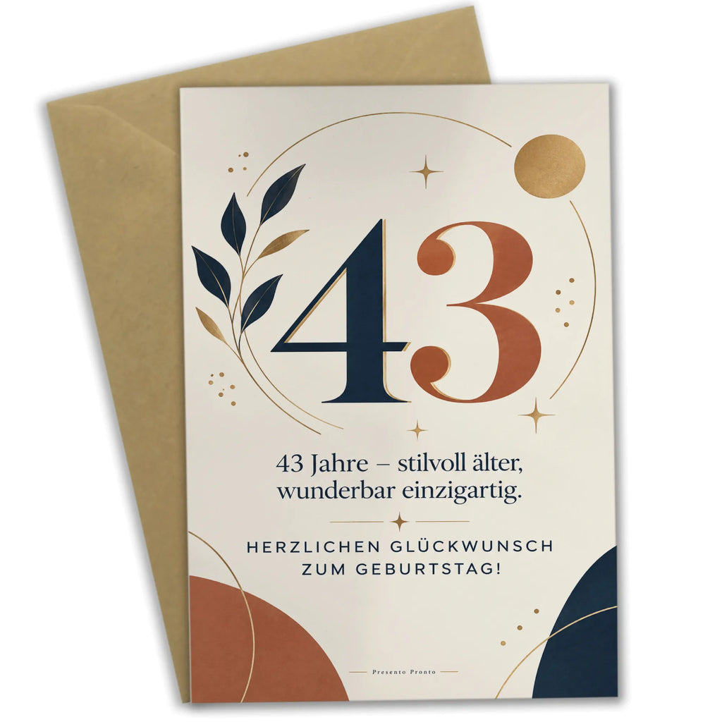 Elegante Geburtstagskarte zum 43. Geburtstag mit goldener 43|p:2021134|h:cd58484544d1517e93d83cd361c60096