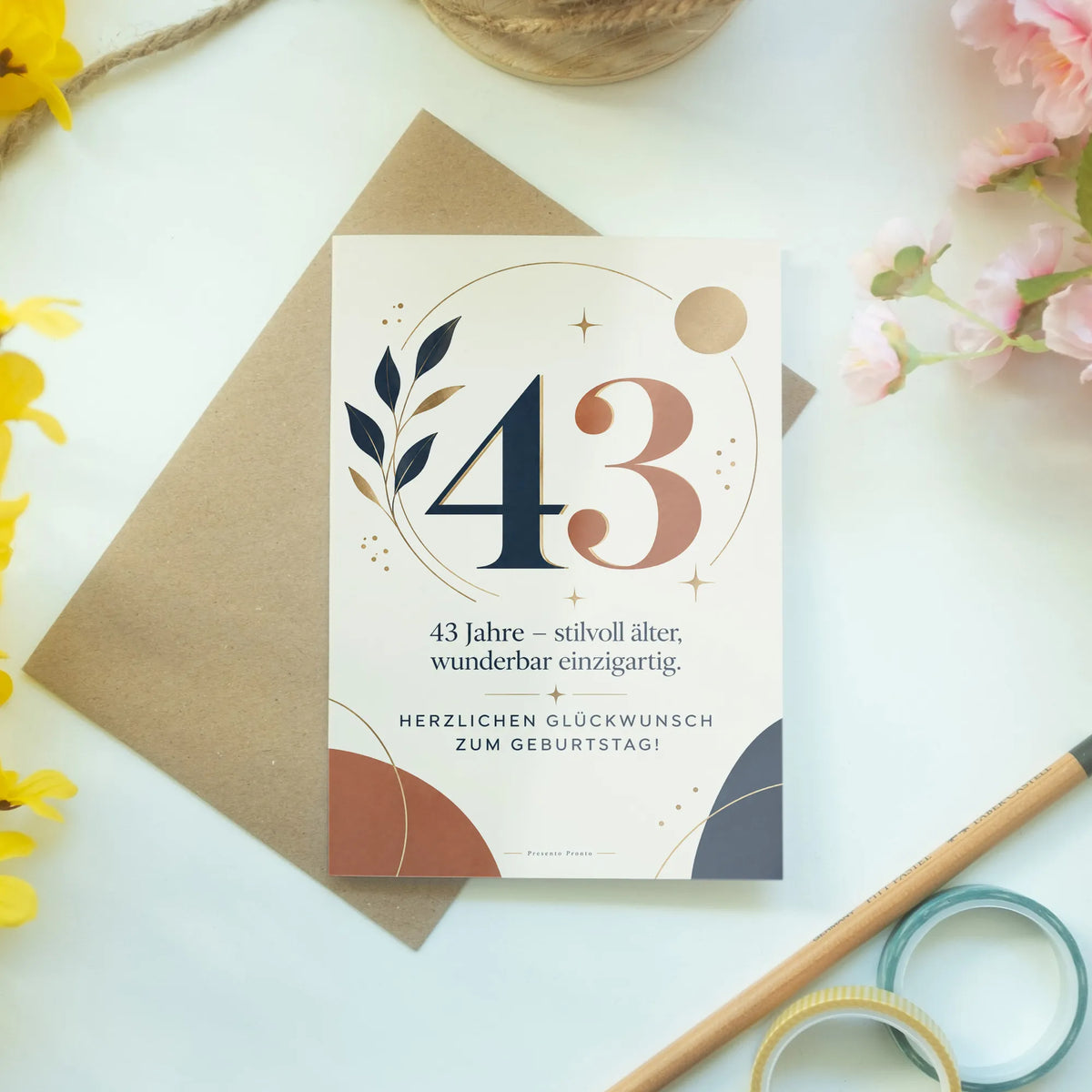 Elegante Geburtstagskarte zum 43. Geburtstag mit goldener 43