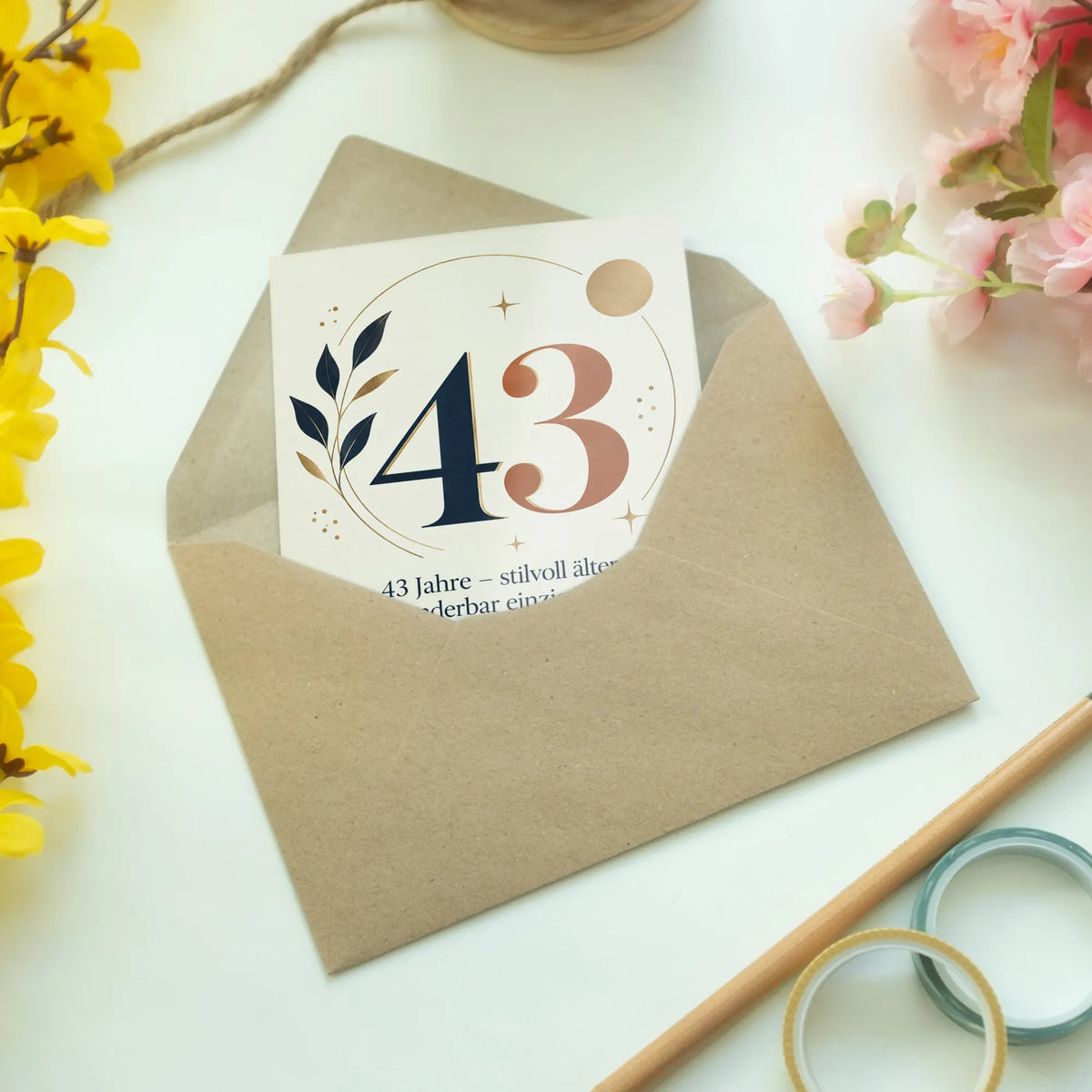 Elegante Geburtstagskarte zum 43. Geburtstag mit goldener 43