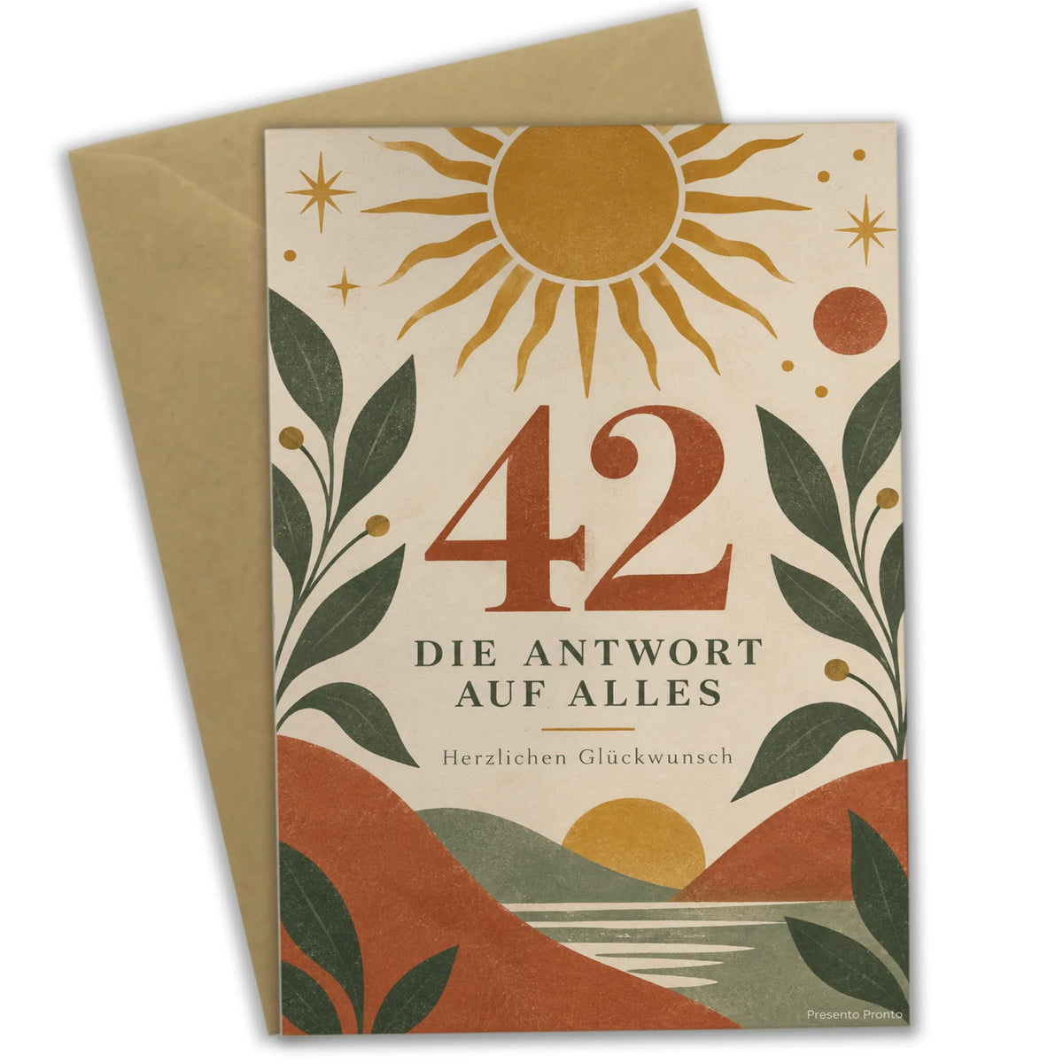 Lustige Geburtstagskarte zum 42. Geburtstag mit Sonne