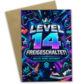 Coole Geburtstagskarte zum 14. Geburtstag mit Level-up