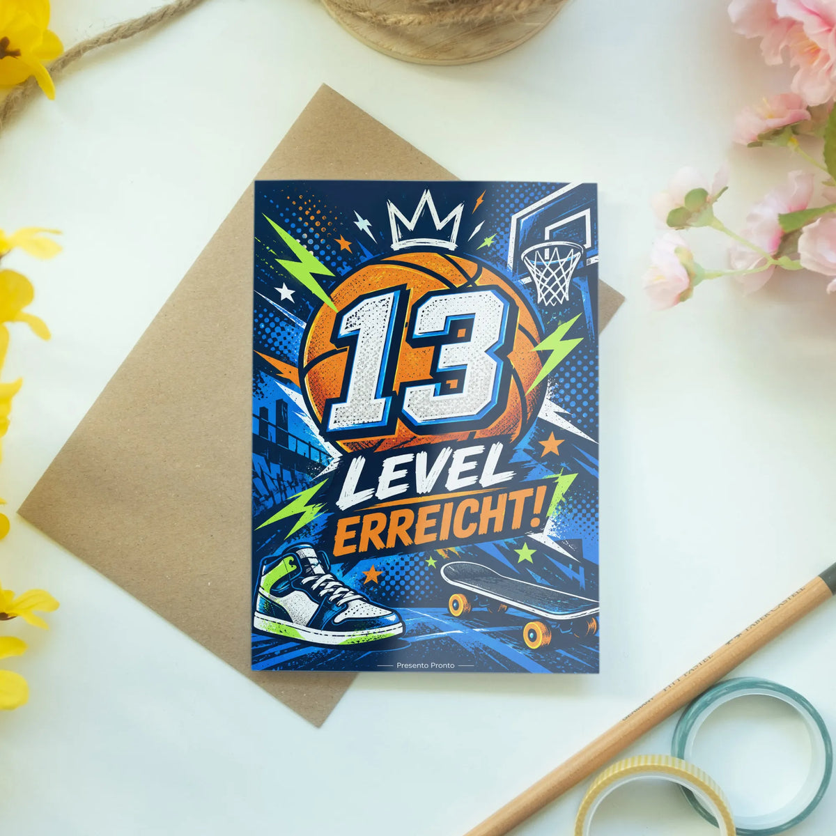 Coole Geburtstagskarte zum 13. Geburtstag mit Basketball