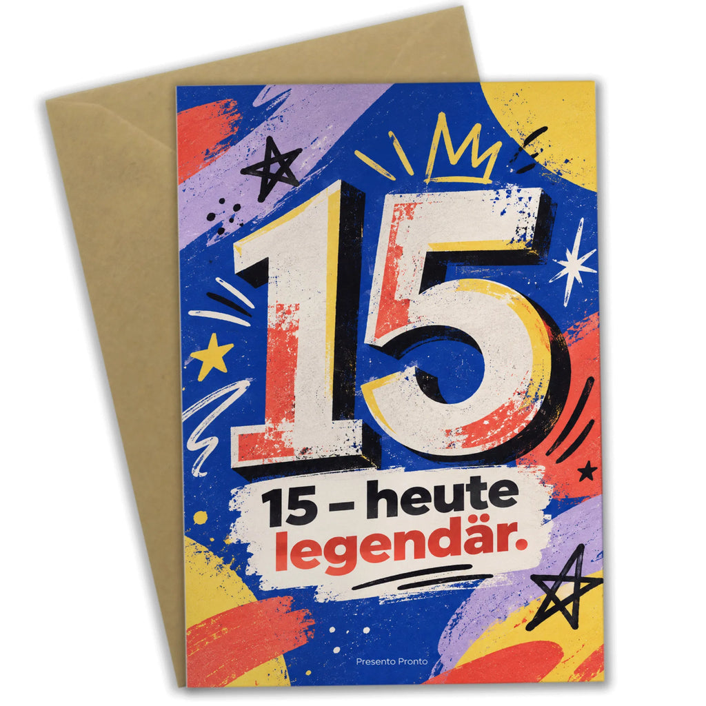 Coole Geburtstagskarte zum 15. Geburtstag mit Zahl 15|p:2021140|h:8d446c241fc27f47ebf82778cf09d553