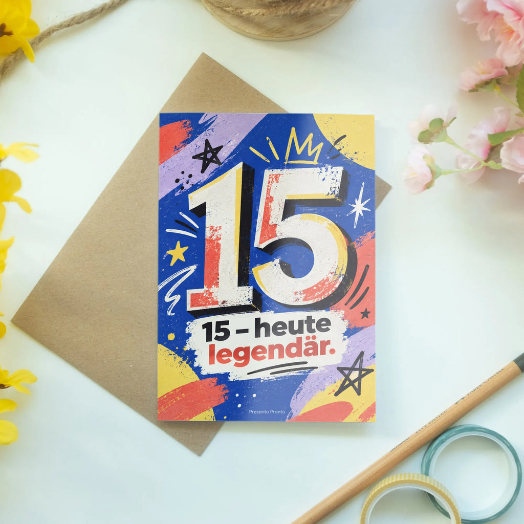 Coole Geburtstagskarte zum 15. Geburtstag mit Zahl 15|p:2021140|h:6b3bcde71f52111a9412d5a2472c0692