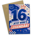Coole Geburtstagskarte zum 16. Geburtstag mit Zahl 16