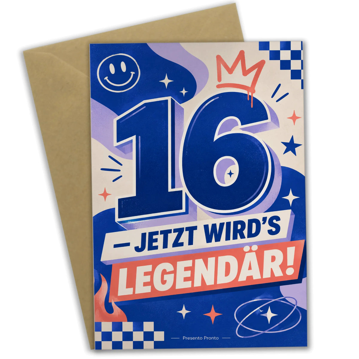 Coole Geburtstagskarte zum 16. Geburtstag mit Zahl 16