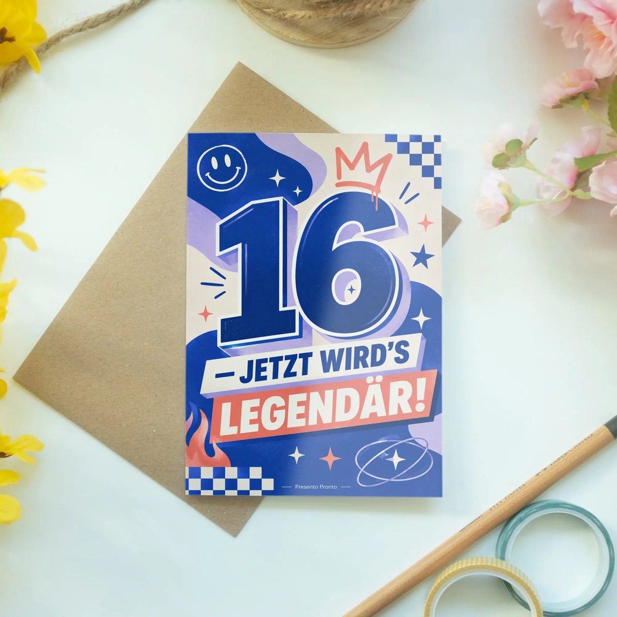 Coole Geburtstagskarte zum 16. Geburtstag mit Zahl 16