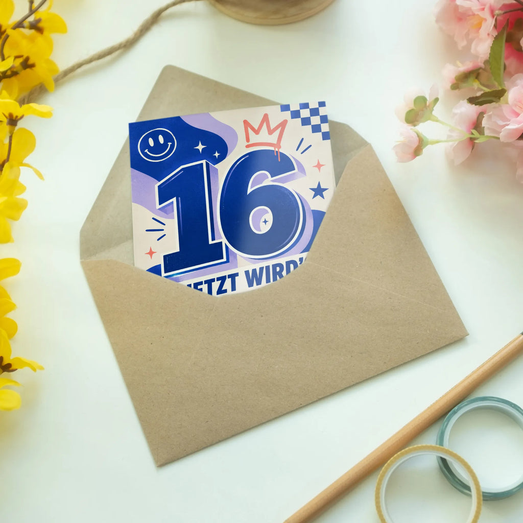Coole Geburtstagskarte zum 16. Geburtstag mit Zahl 16|p:2021143|h:20a39cf93f929a30a1ff6e2cbc611204