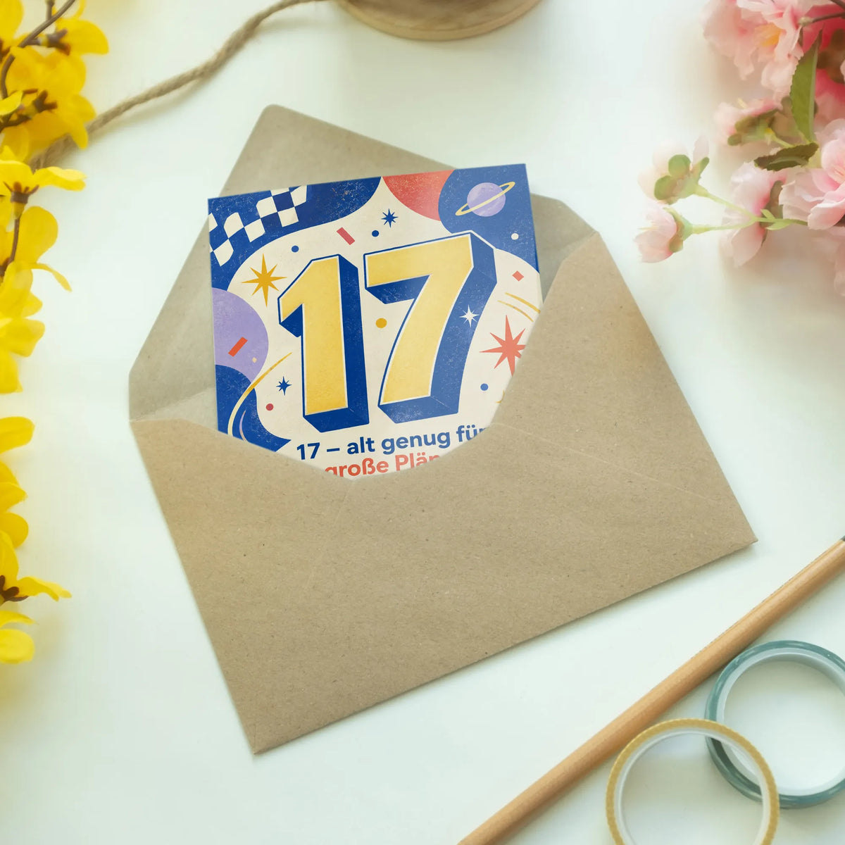 Lustige Geburtstagskarte zum 17. Geburtstag mit Zahl 17