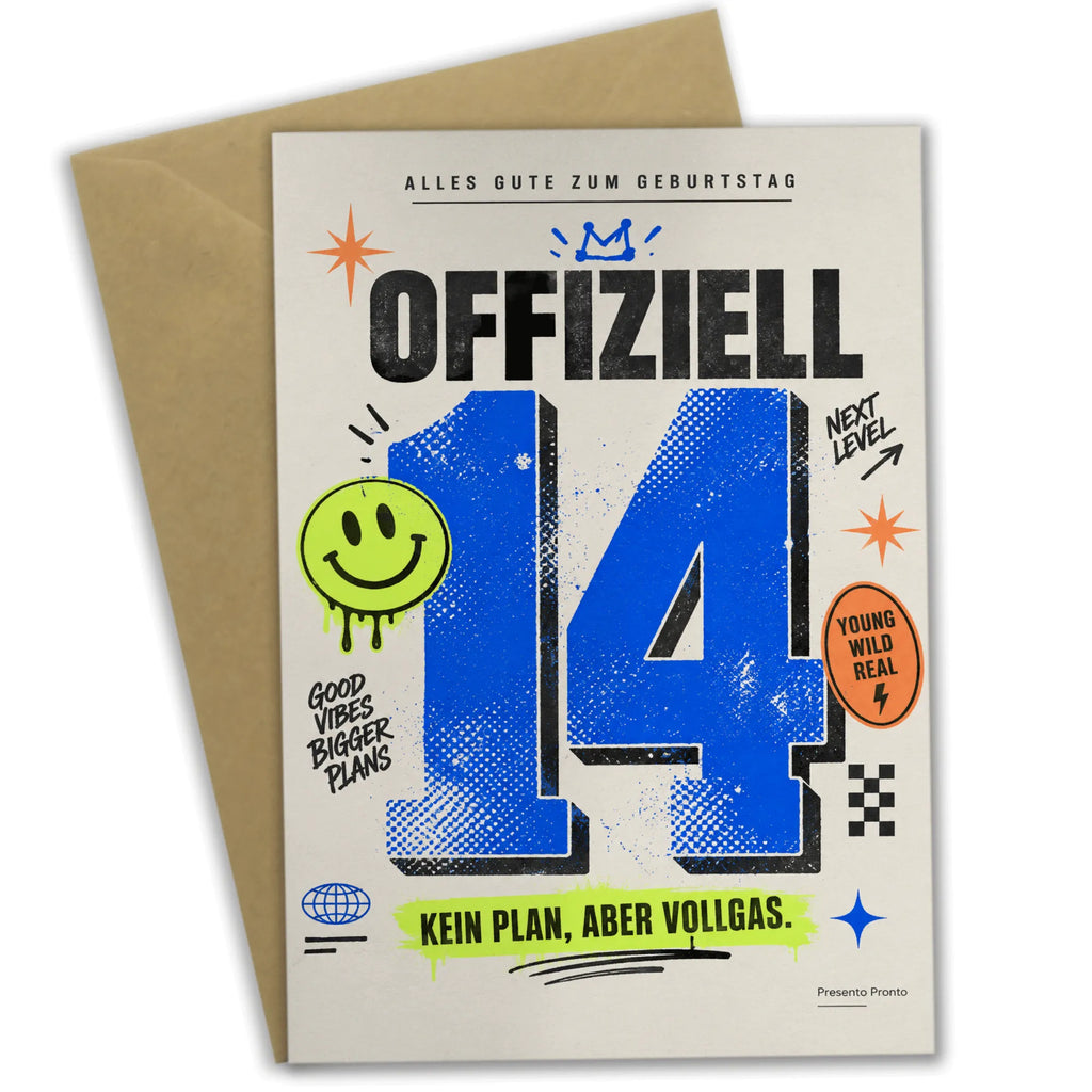 Coole Geburtstagskarte zum 14. Geburtstag mit Smiley|p:2021148|h:1d08756fe655590296668f37acabbd5d