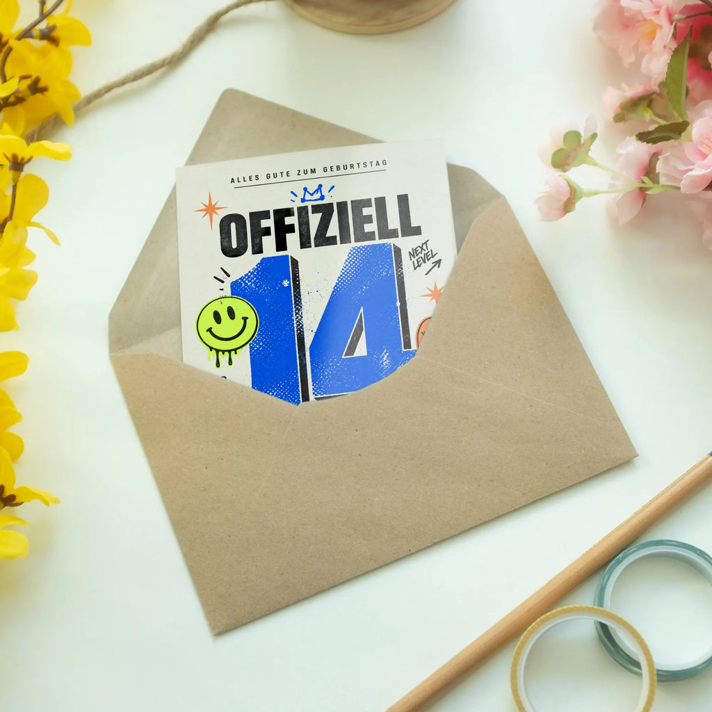 Coole Geburtstagskarte zum 14. Geburtstag mit Smiley|p:2021148|h:b6dafa78a621704d4c4181f4a64c6e8e