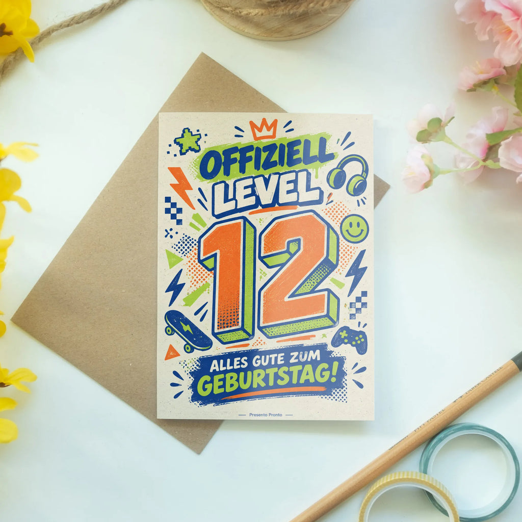 Coole Geburtstagskarte zum 12. Geburtstag mit Level 12|p:2021149|h:dc1d8b86078086528969b7e05513dc5c