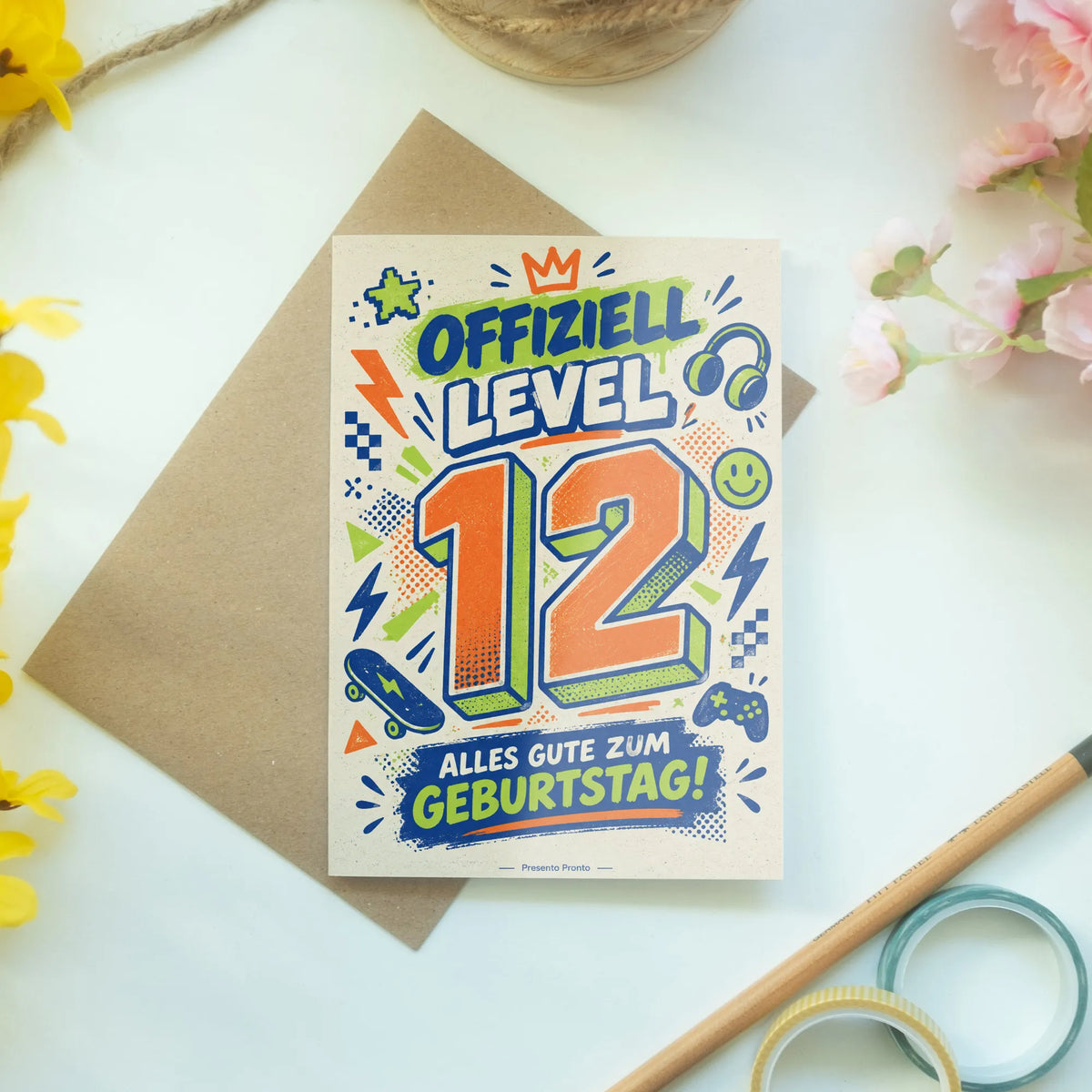 Coole Geburtstagskarte zum 12. Geburtstag mit Level 12