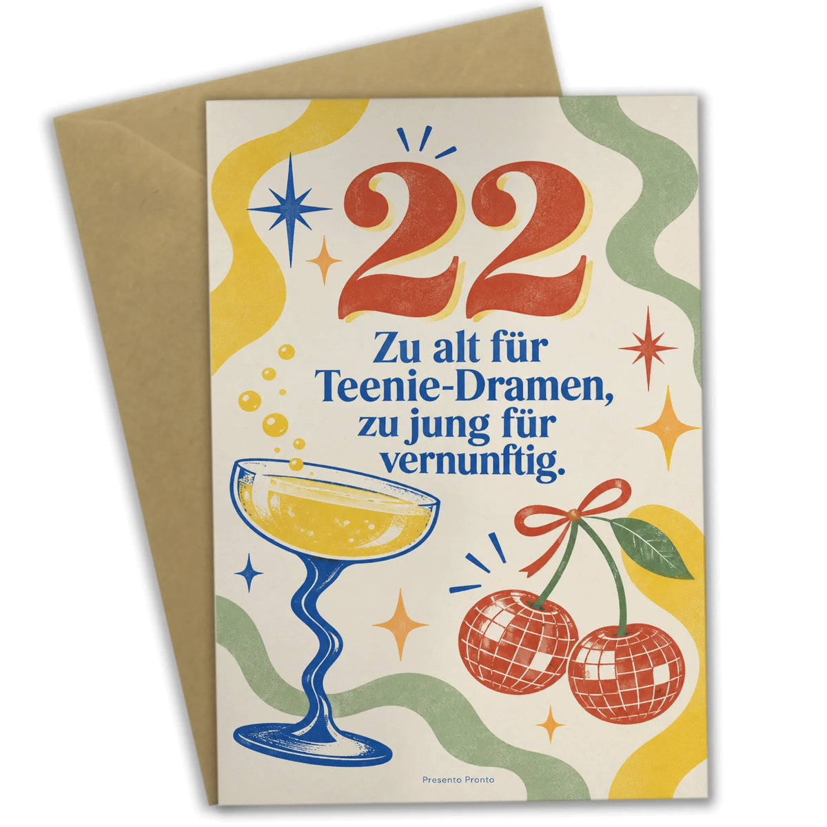 Lustige Geburtstagskarte zum 22. Geburtstag mit Cocktailglas