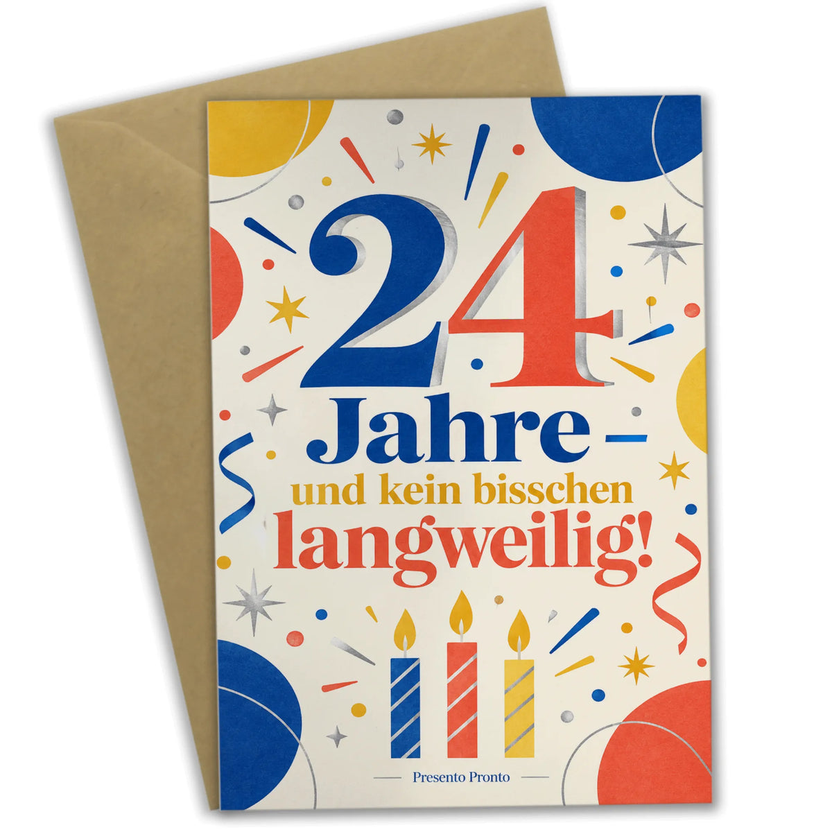 Lustige Geburtstagskarte zum 24. Geburtstag mit großer Zahl 24