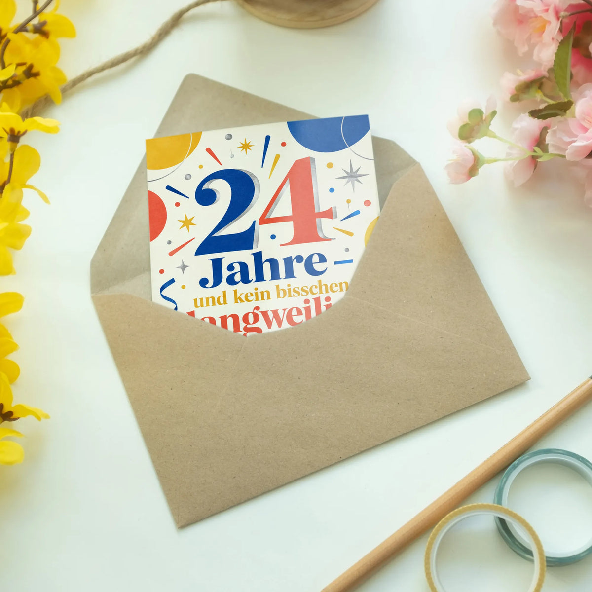 Lustige Geburtstagskarte zum 24. Geburtstag mit großer Zahl 24