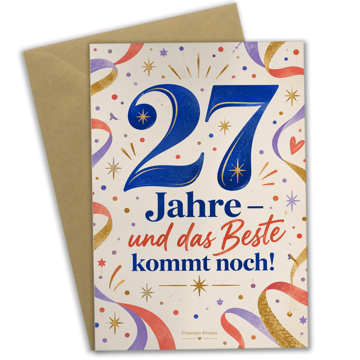 Elegante Geburtstagskarte zum 27. Geburtstag mit goldblauer 27