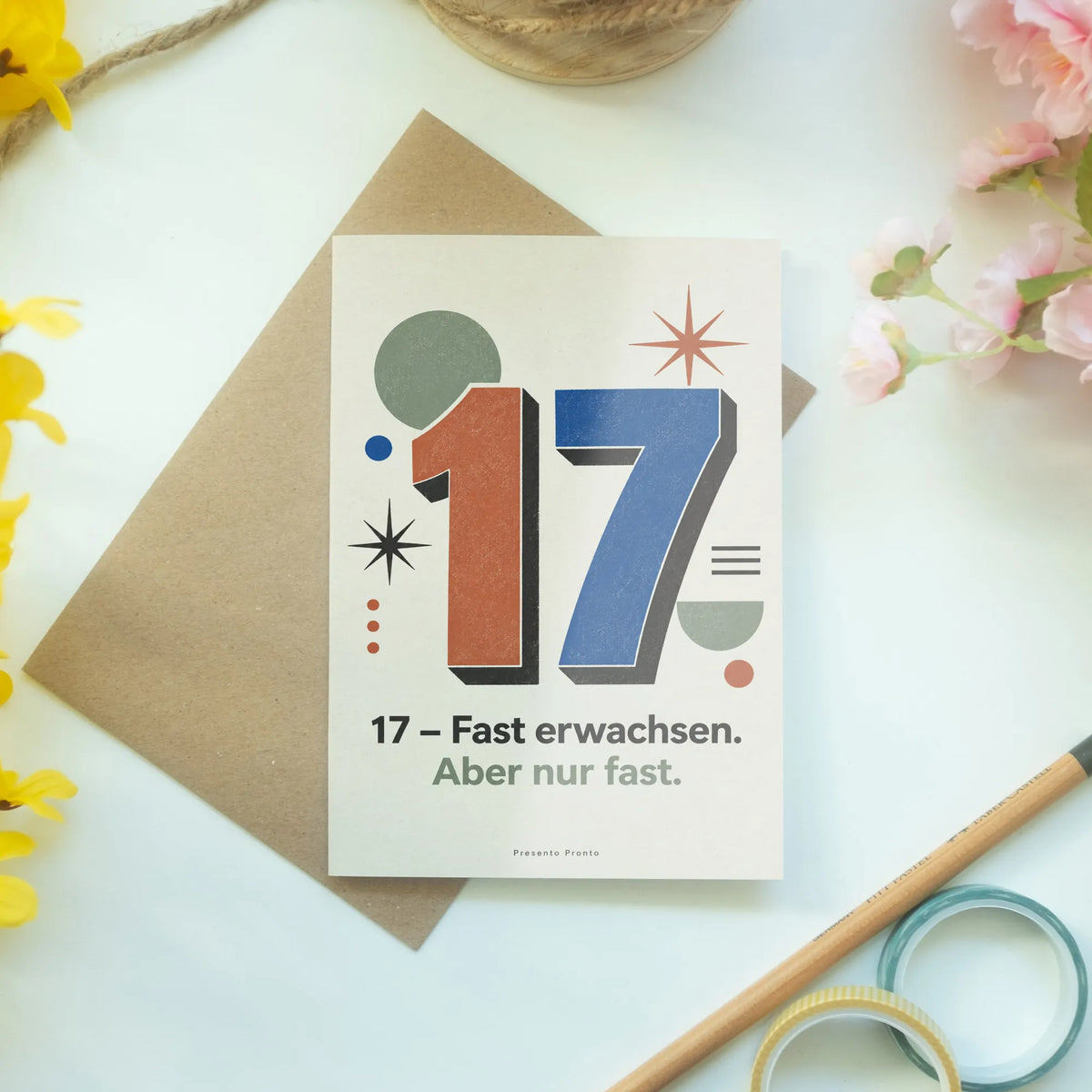Lustige Geburtstagskarte zum 17. Geburtstag mit Zahl 17