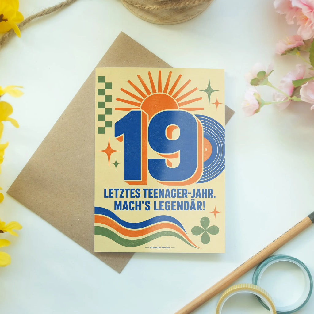 Coole Geburtstagskarte zum 19. Geburtstag mit Zahl 19|p:2021156|h:a7066ebdb4e68ce9938306d35e60ae71