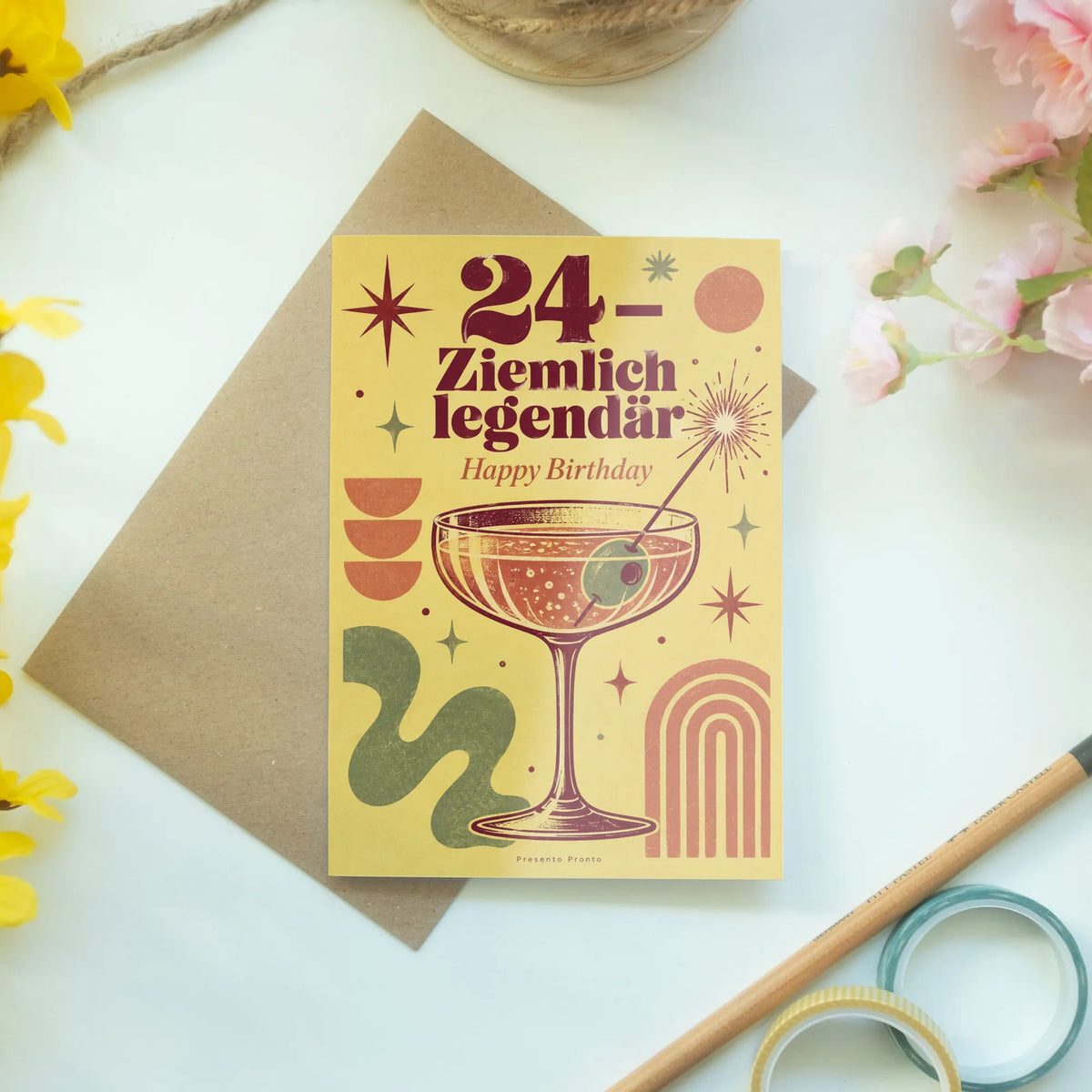 Coole Geburtstagskarte zum 24. Geburtstag mit Cocktailglas