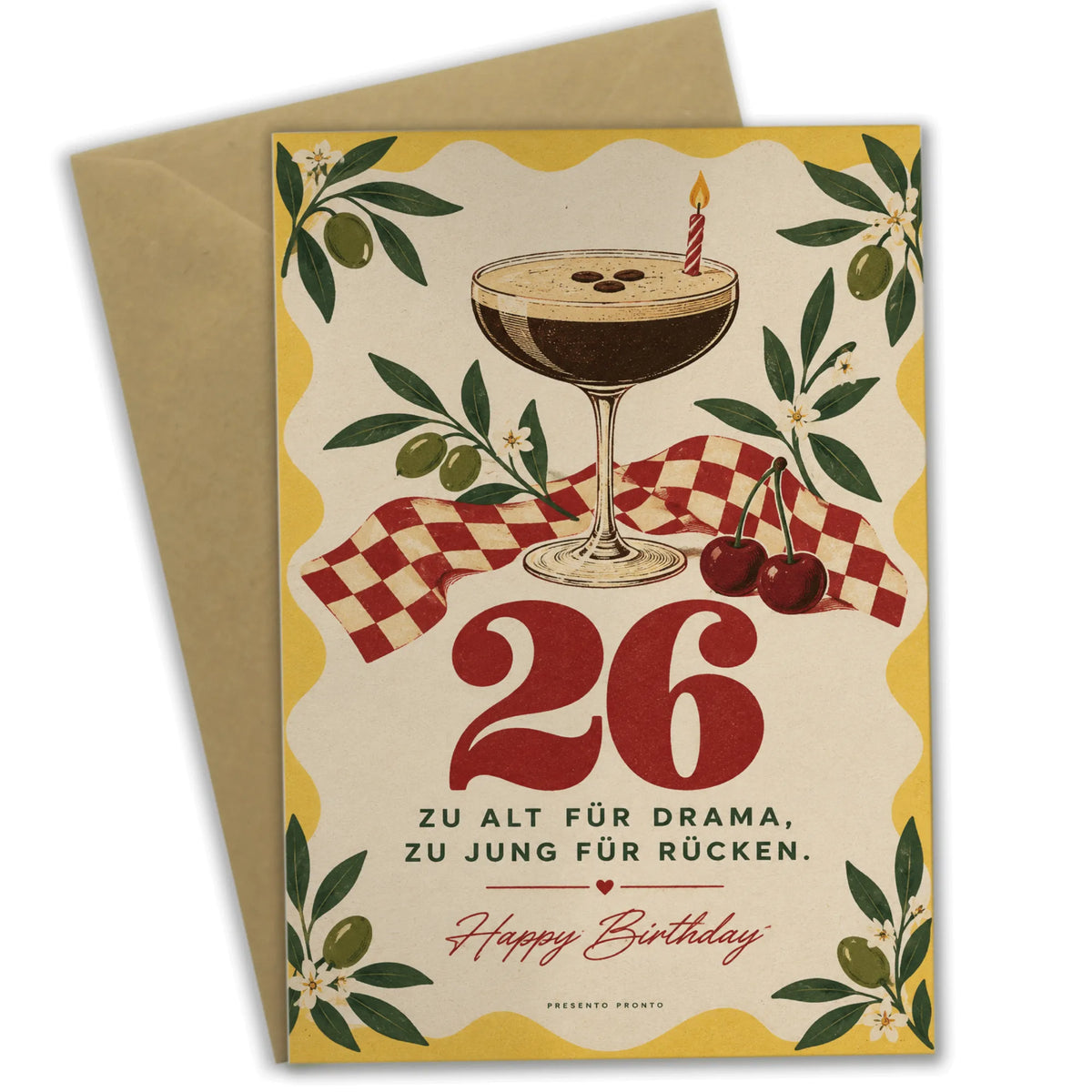 Lustige Geburtstagskarte zum 26. Geburtstag mit Espresso Martini