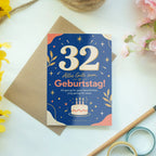 Elegante Geburtstagskarte zum 32. Geburtstag mit großer Zahl 32|p:2021161|h:c2d2a11c7fbfad4a5ad4f167d5d004ca