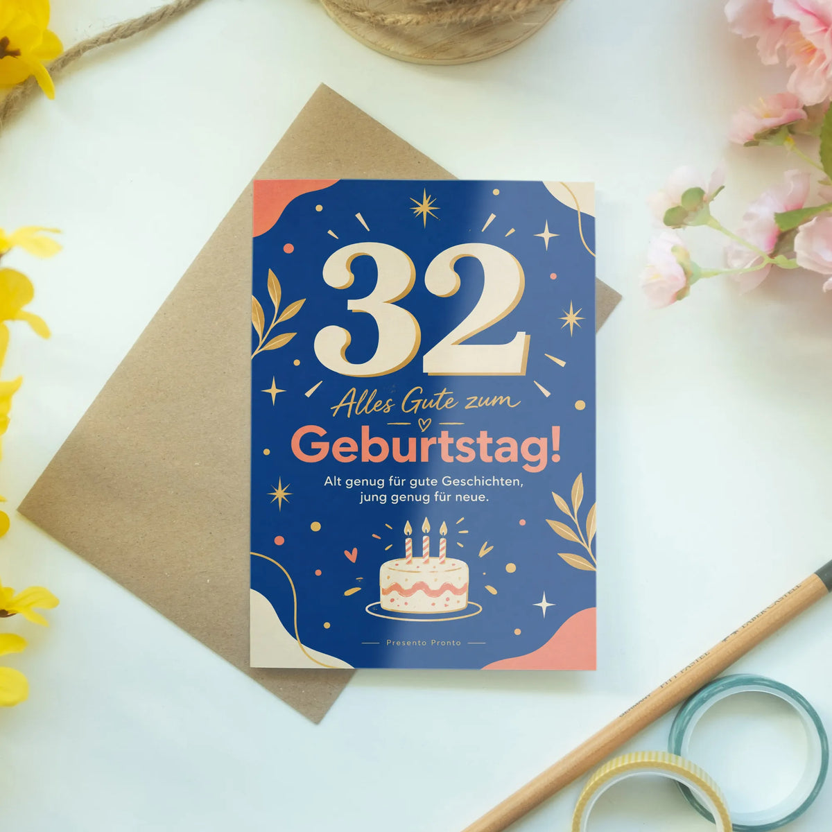 Elegante Geburtstagskarte zum 32. Geburtstag mit großer Zahl 32