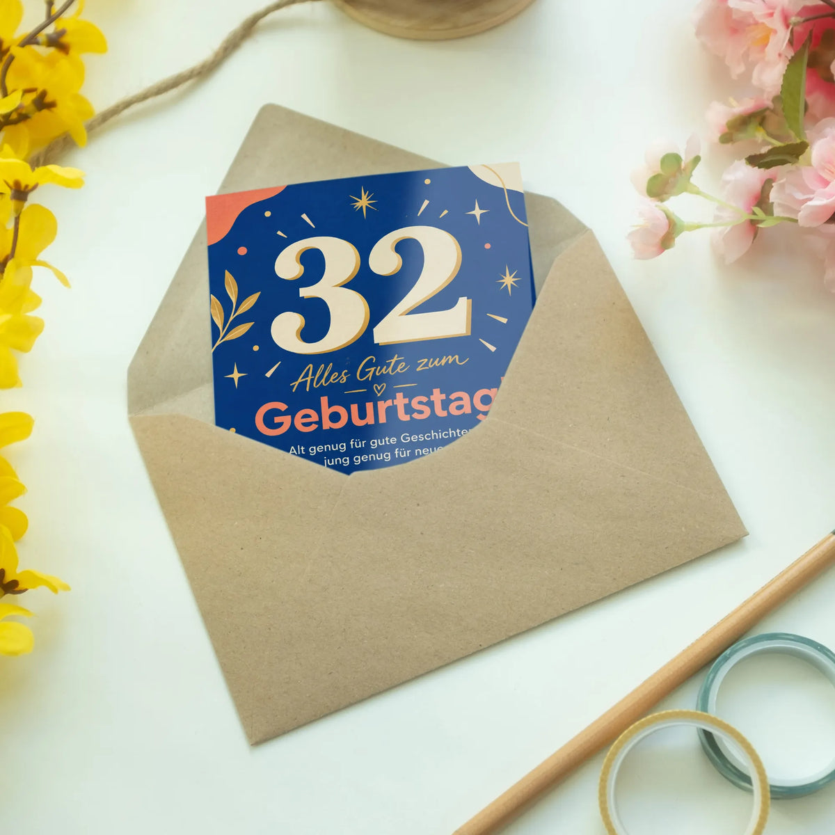 Elegante Geburtstagskarte zum 32. Geburtstag mit großer Zahl 32
