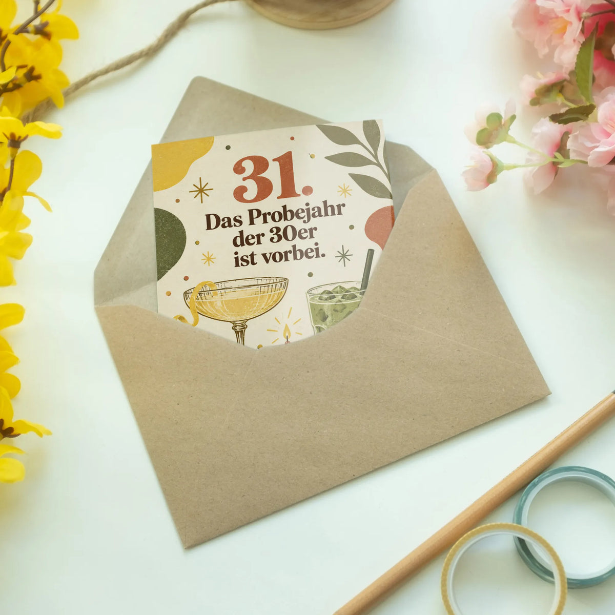 Lustige Geburtstagskarte zum 31. Geburtstag mit Cocktailglas