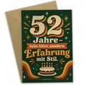 Nostalgische Geburtstagskarte zum 52. Geburtstag mit Geburtstagskuchen