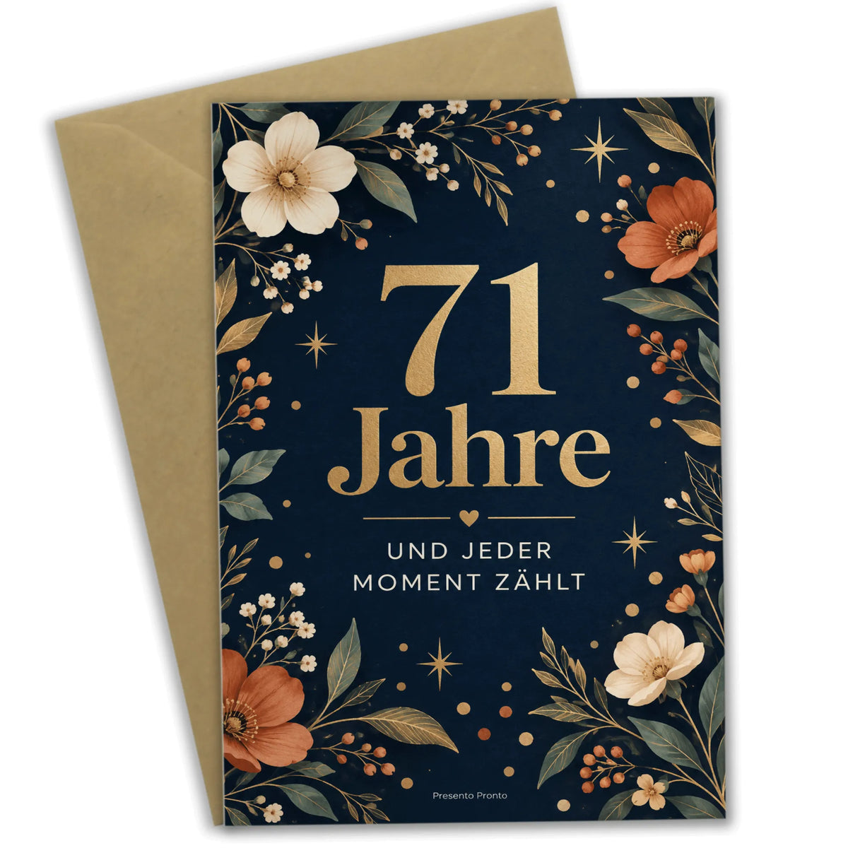 Elegante Geburtstagskarte zum 71. Geburtstag mit Blumen
