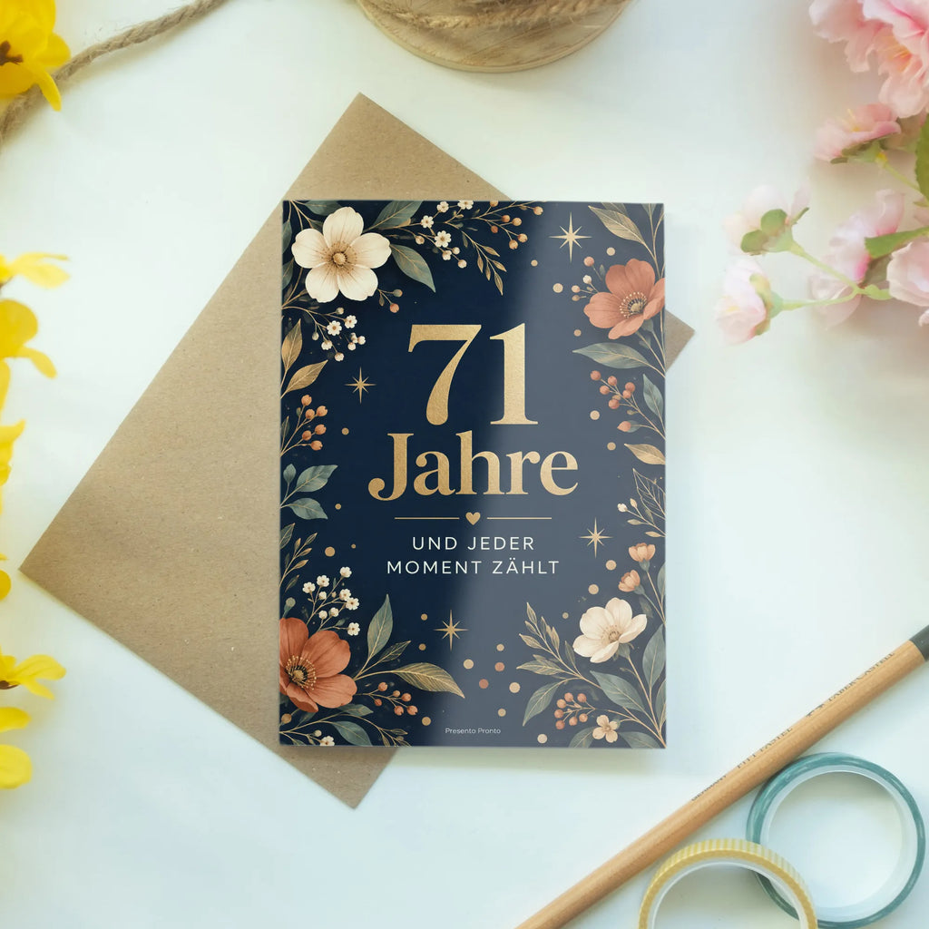 Elegante Geburtstagskarte zum 71. Geburtstag mit Blumen|p:2021182|h:c9c43836a90a34d4c1fc374fa1896e71