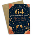 Elegante Geburtstagskarte zum 64. Geburtstag mit Champagnergläsern